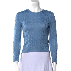 RALPH LAUREN Black Label 100% Silk Cable Knit Crew Neck Sweater Slim Fit